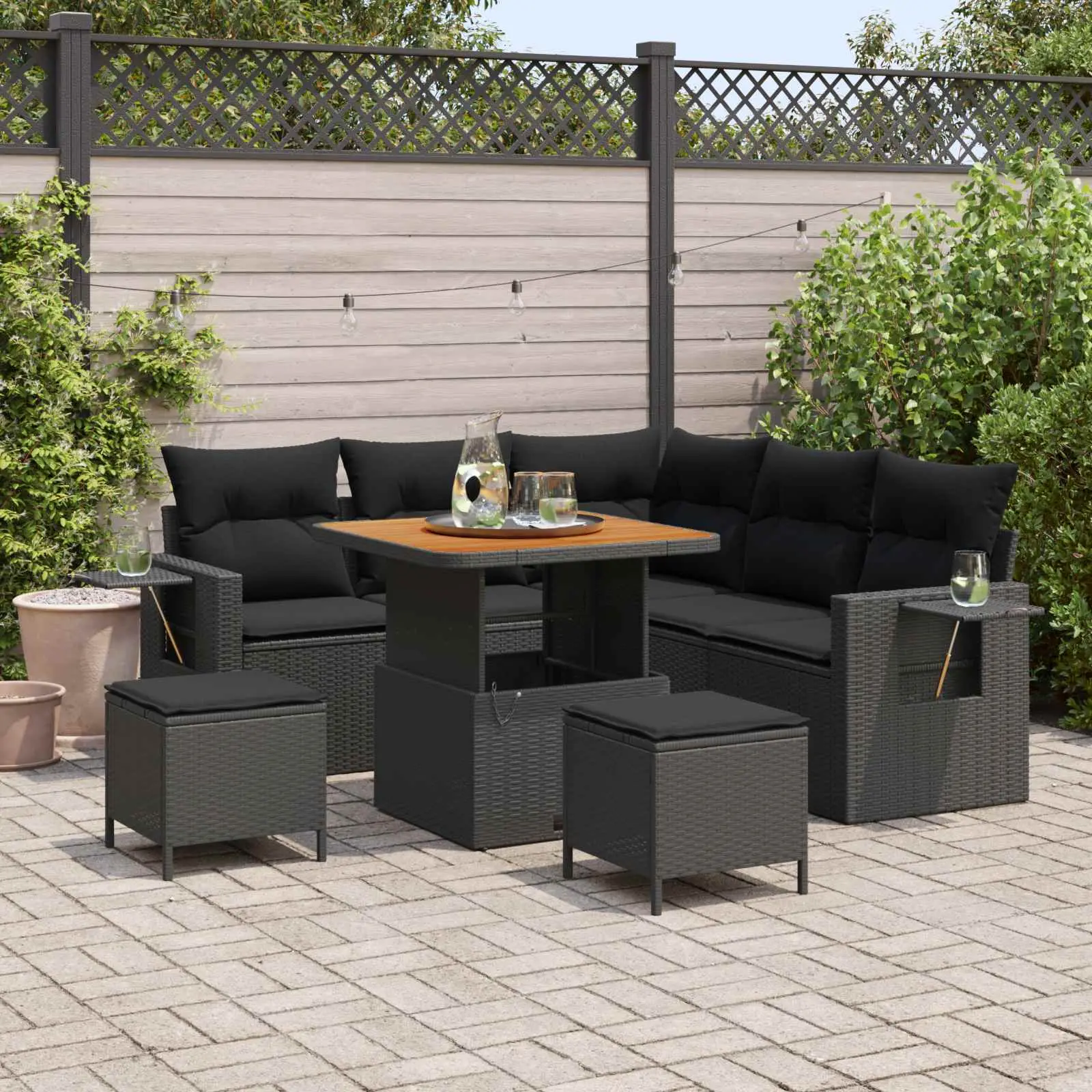 Ensemble de canapé de jardin avec coussin 9 pcs Noir polyrotin vidaXL 3363689