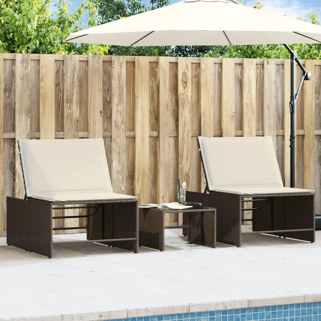 Ensemble Chaises Longues Table Basse Résine Tressée Marron – ComfortXL Outdoor Living