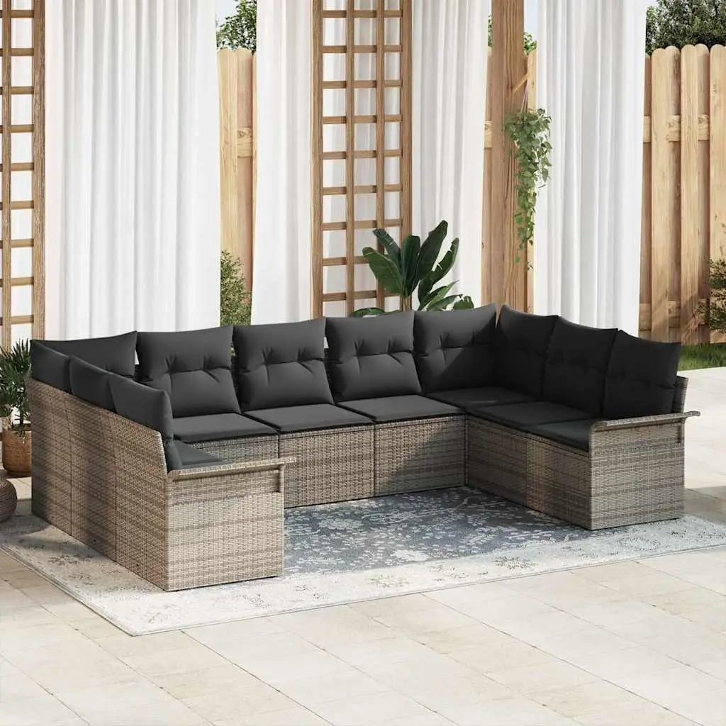 Ensemble de canapé de jardin avec stockage 9 pcs Gris polyrotin vidaXL 3354188