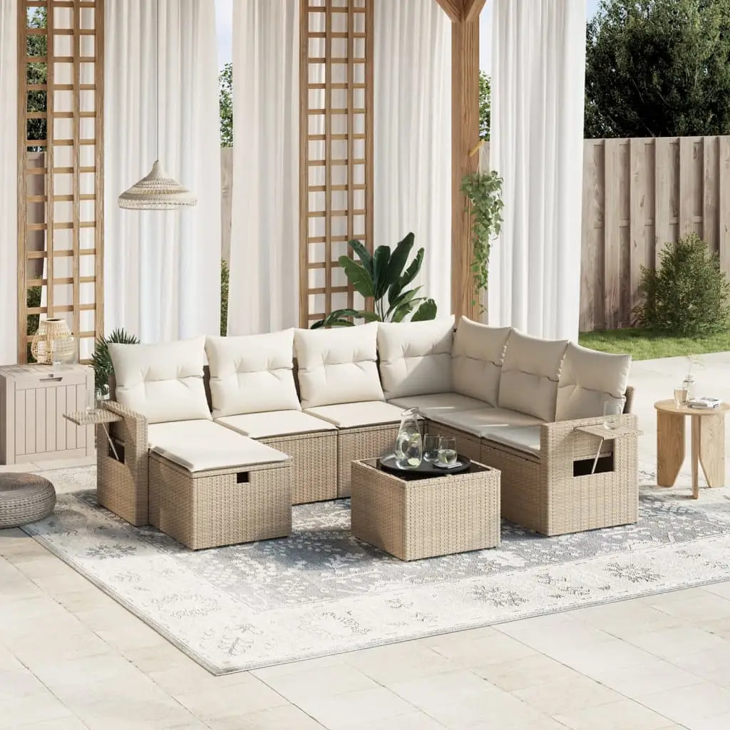 Ensemble de jardin 8 pièces en résine tressée et coussins confortables Beige – ComfortXL Outdoor Living