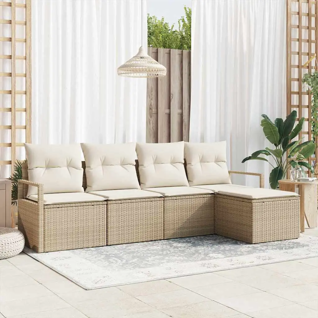 Ensemble de Canapés avec coussin 5 pcs Beige et crème polyrotin vidaXL 3355010