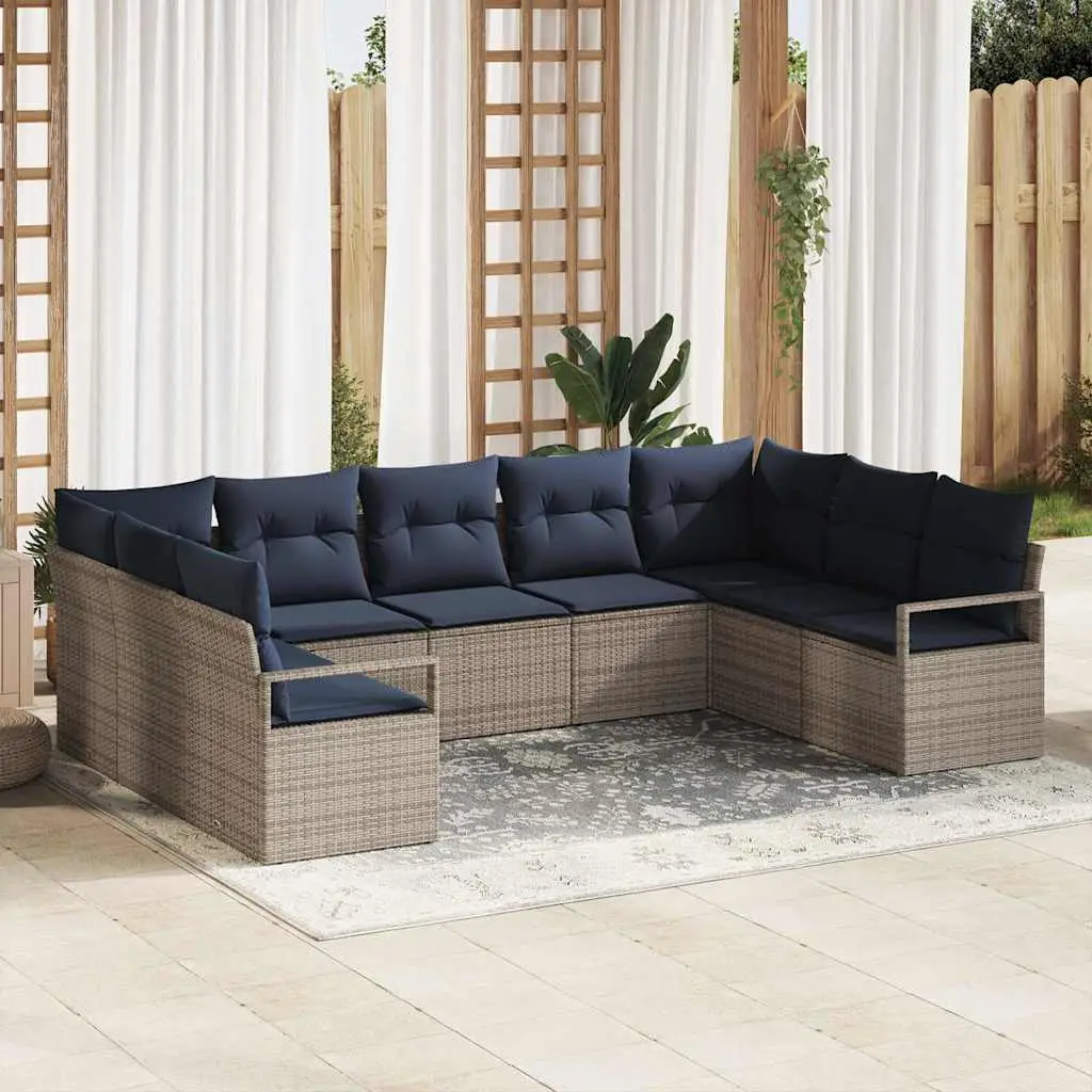 Ensemble de Canapés avec coussin 9 pcs Gris polyrotin vidaXL 3346545