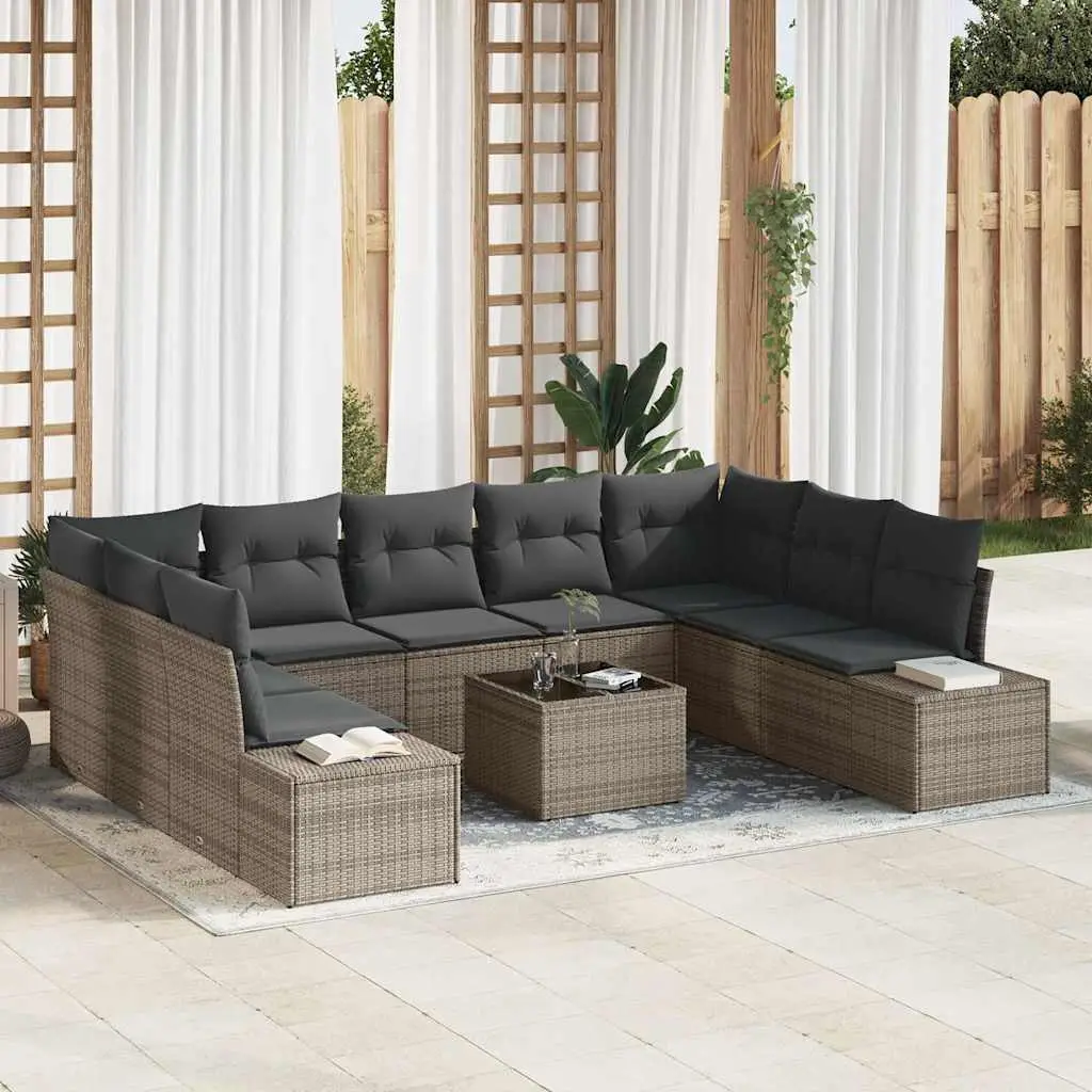 Ensemble de canapé de jardin avec coussin 9 pcs Gris Polyrotin vidaXL 3355898