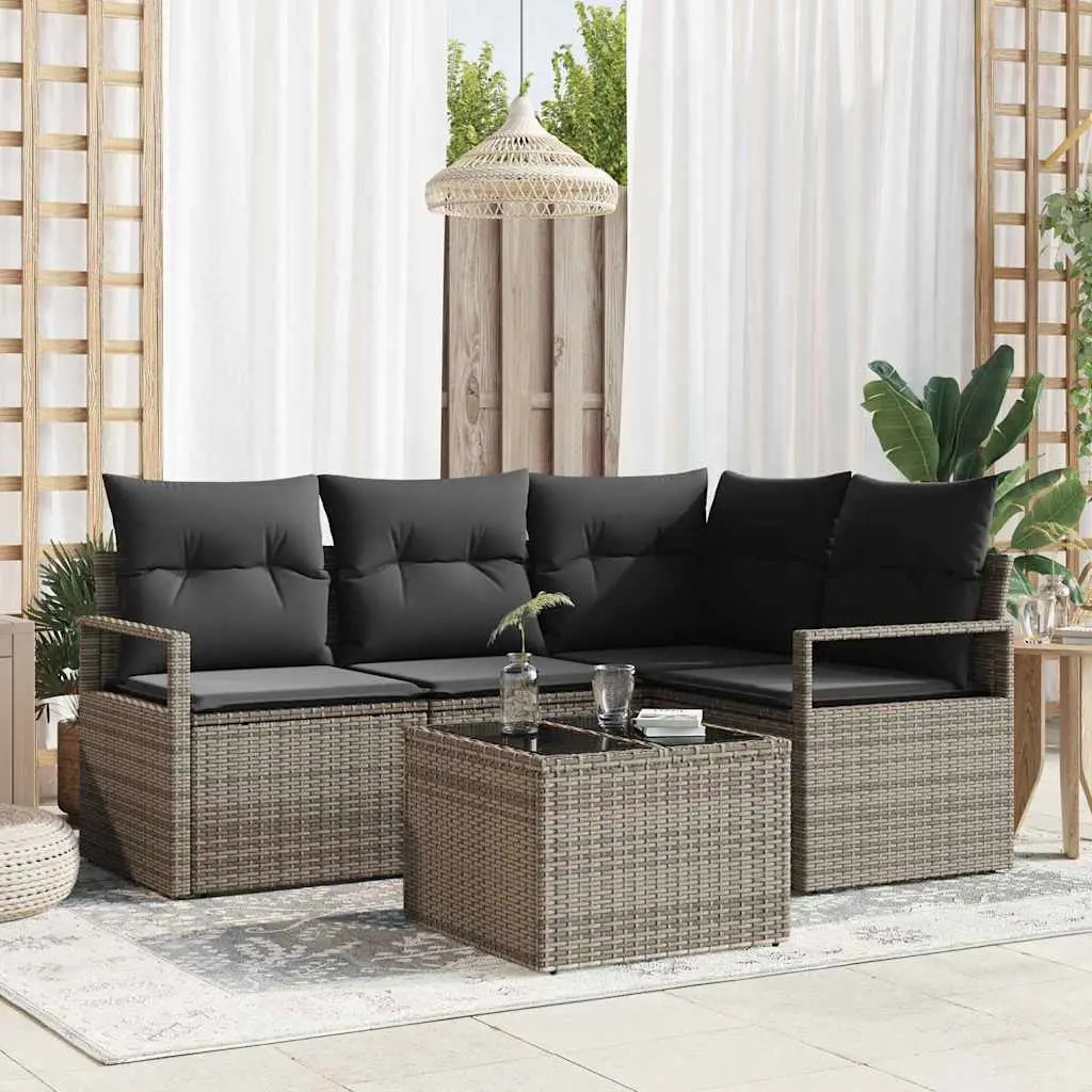 Ensemble de Canapés avec coussin 5 pcs Gris clair polyrotin vidaXL 3355038
