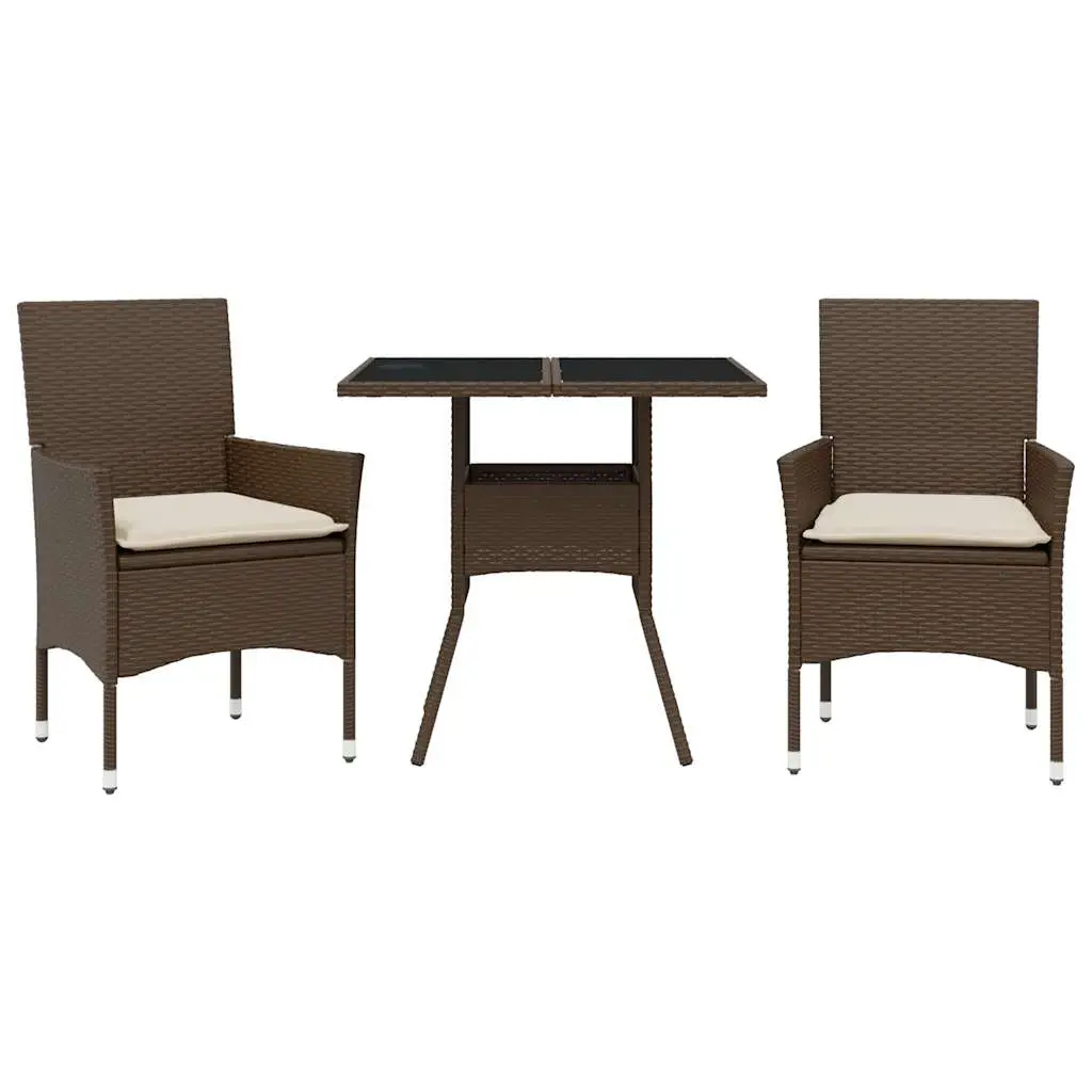 Ensemble de 3 pcs table de jardin et chaises avec coussins – mobilier de jardin marron rotin verre-JU2897