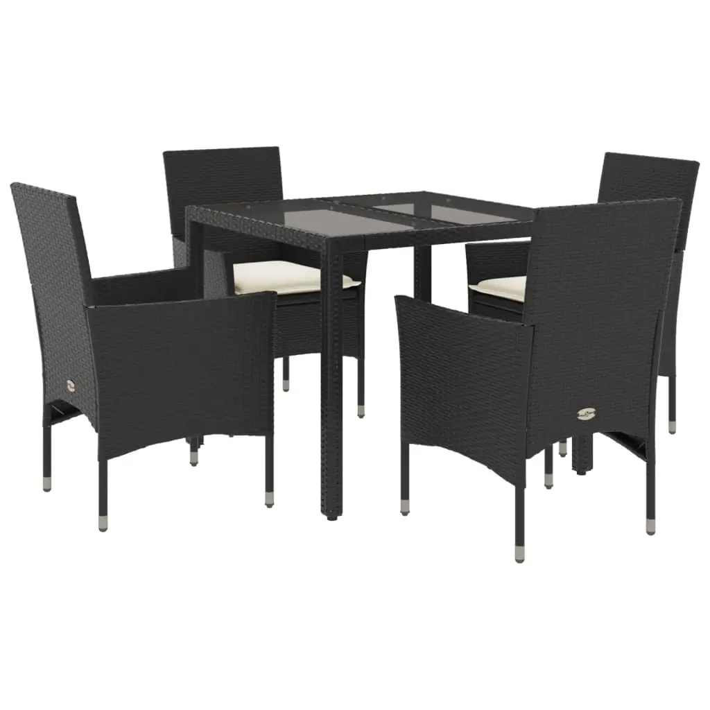 Ensemble de 5 pcs table de jardin et chaises avec coussins – mobilier de jardin noir rotin verre-JU2873