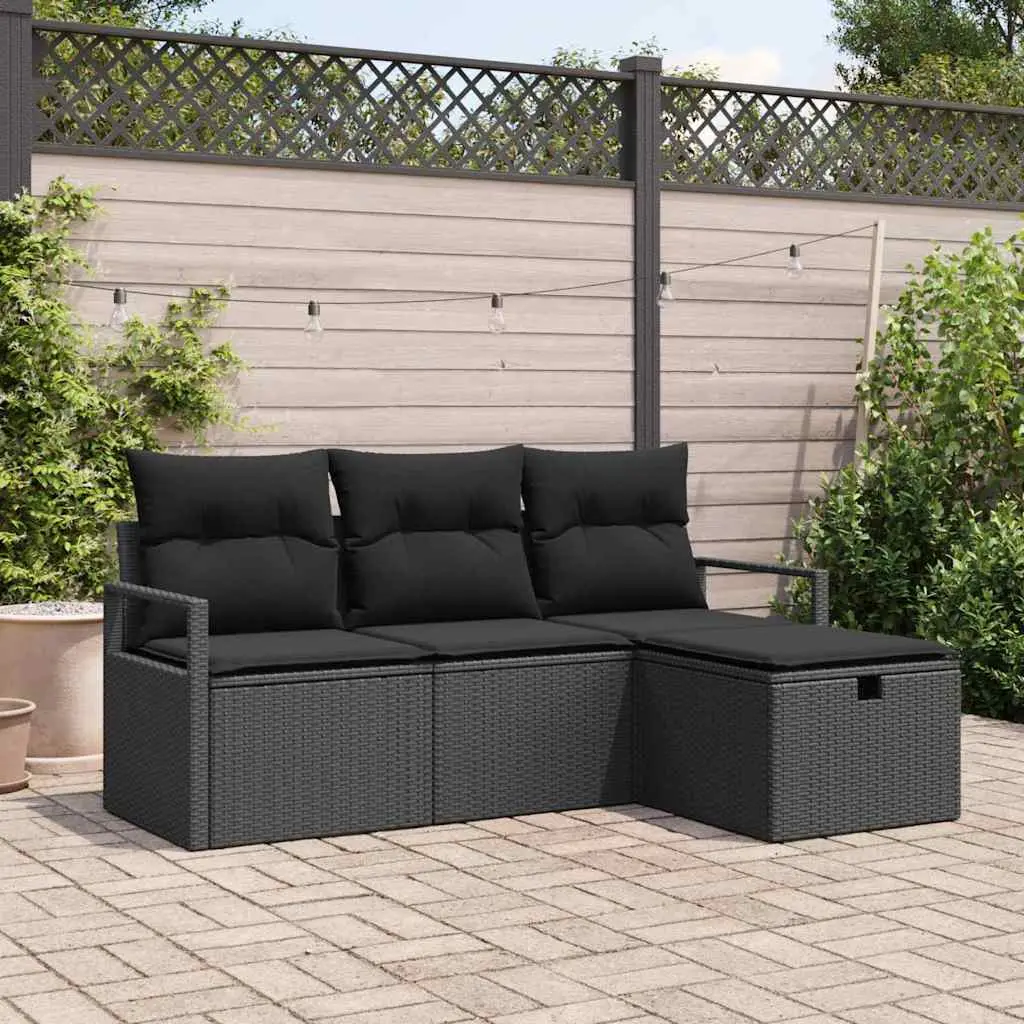 Ensemble de Canapés avec coussin 4 pcs Noir polyrotin vidaXL 3359152