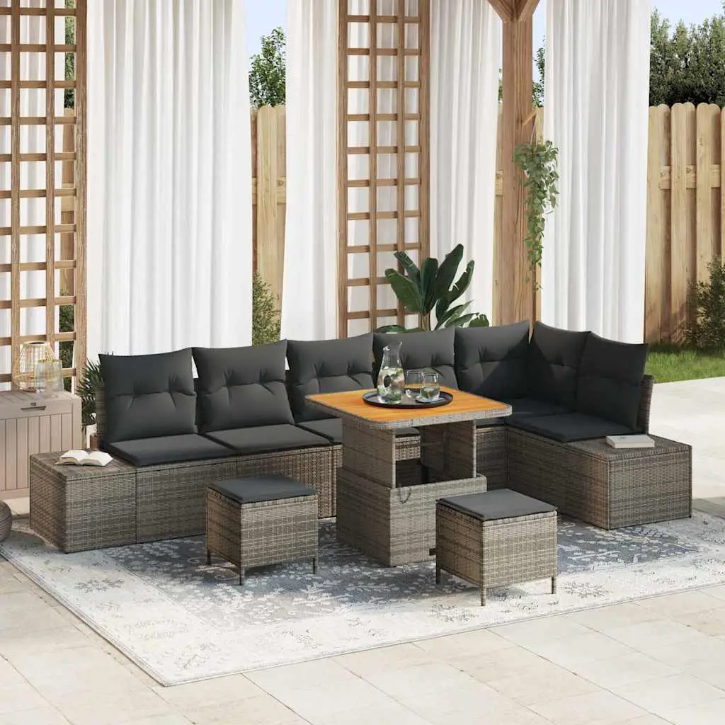 Ensemble Canapé Terrasse 9 Pcs Polyrotin & Acacia 8 Places Table Ajustable Design Moderne et Fonctionnel Gris – ComfortXL Outdoor Living