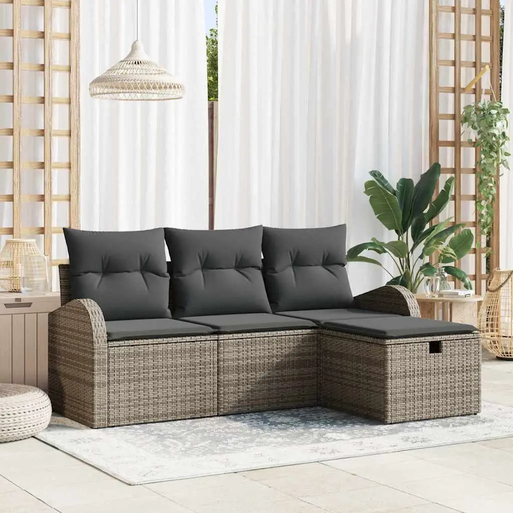 Ensemble de Canapés avec coussin 4 pcs Gris polyrotin vidaXL 3359048