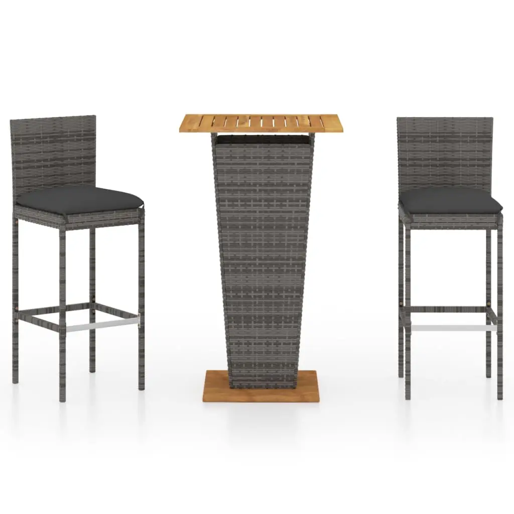 Ensemble de 3 pcs bar de jardin – Mobilier d’extérieur – Mobilier de jardin et coussins Résine tressée Gris-JU1978