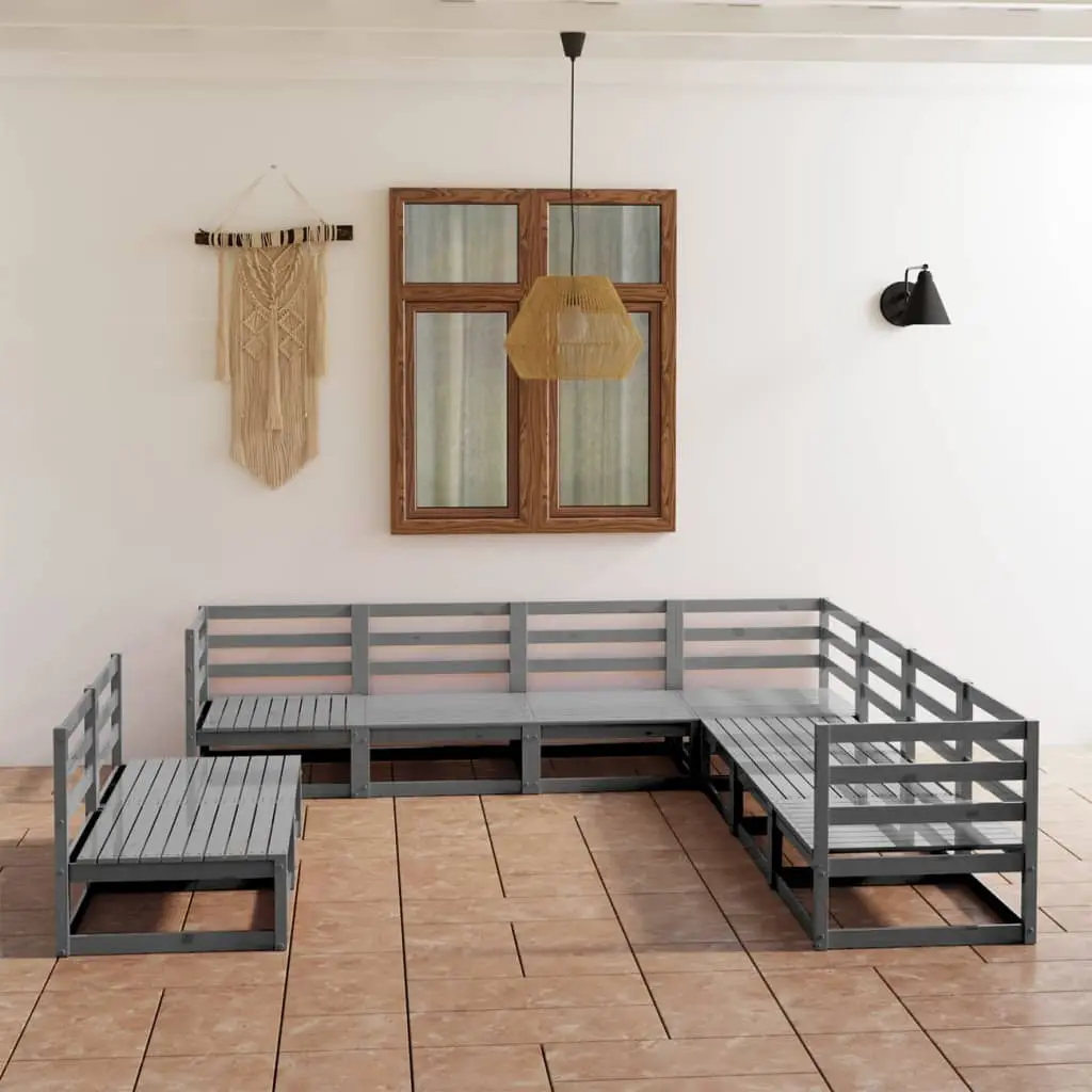 Ensemble Canapés de Jardin Modulables 9 Places en Bois Massif Gris Style Palette – ComfortXL Outdoor Living