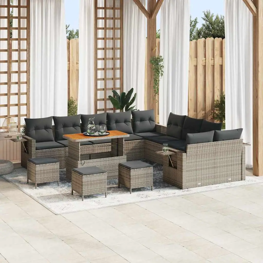 Ensemble Canapé Jardin 13 Personnes Gris – Bois d’Acacia & Polyrotin, Design Moderne – ComfortXL Outdoor Living