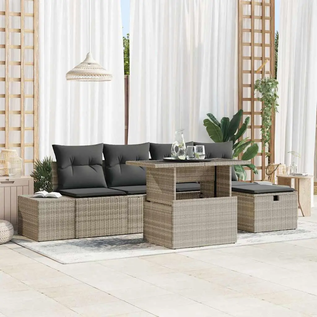 Ensemble d’Extérieur 5 Places 6 pcs en Polyrotin pour Jardin Gris Clair – ComfortXL Outdoor Living