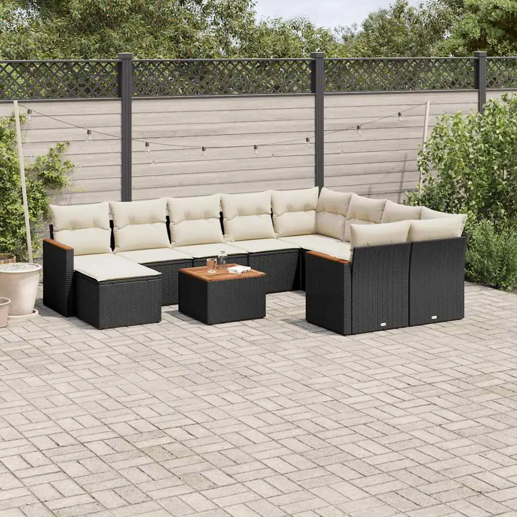 Ensemble d’Extérieur 11 Places Résine Tressée Noire avec Rangement Coussins Blanc Crème – ComfortXL Outdoor Living