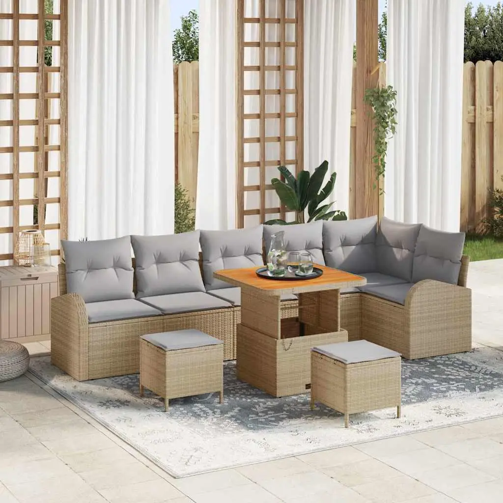 Ensemble de Jardin en Poly Rotin 9 pcs Modulable et Confortable pour Terrasse Beige – ComfortXL Outdoor Living