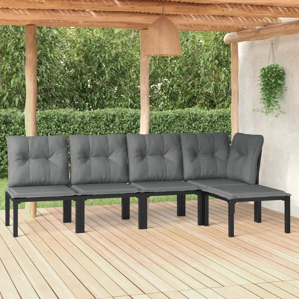 Ensemble de jardin modulable 5 pièces en résine tressée 5 places avec pouf pour extérieur et balcon Noir et Gris – ComfortXL Outdoor Living