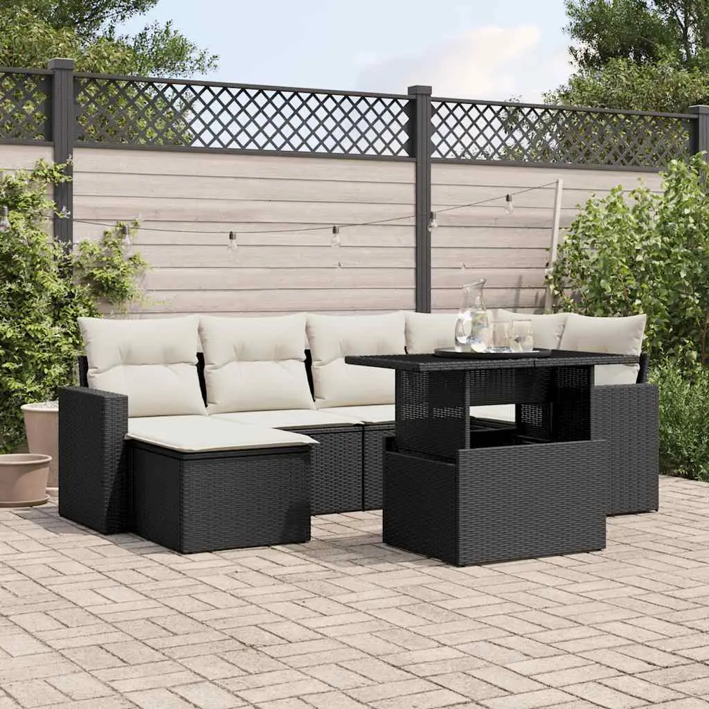 Ensemble de jardin 7 places résine tressée table ajustable et pouf extérieur noir – ComfortXL Outdoor Living