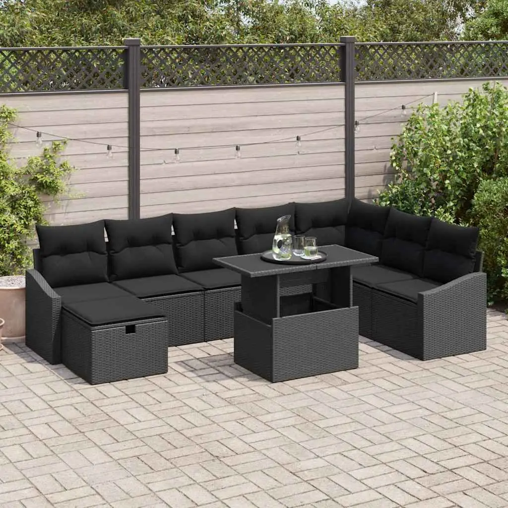 Ensemble de canapé de jardin avec coussin 9 pcs Noir Poly rotin vidaXL 3359860