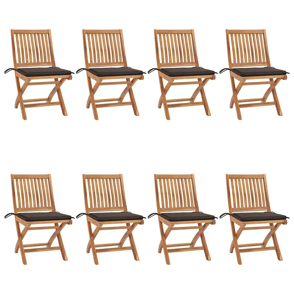 Ensemble de 8 Chaises de Terrasse Pliables en Teck Durable avec Coussins pour un Rangement Optimisé Taupe – ComfortXL Outdoor Living