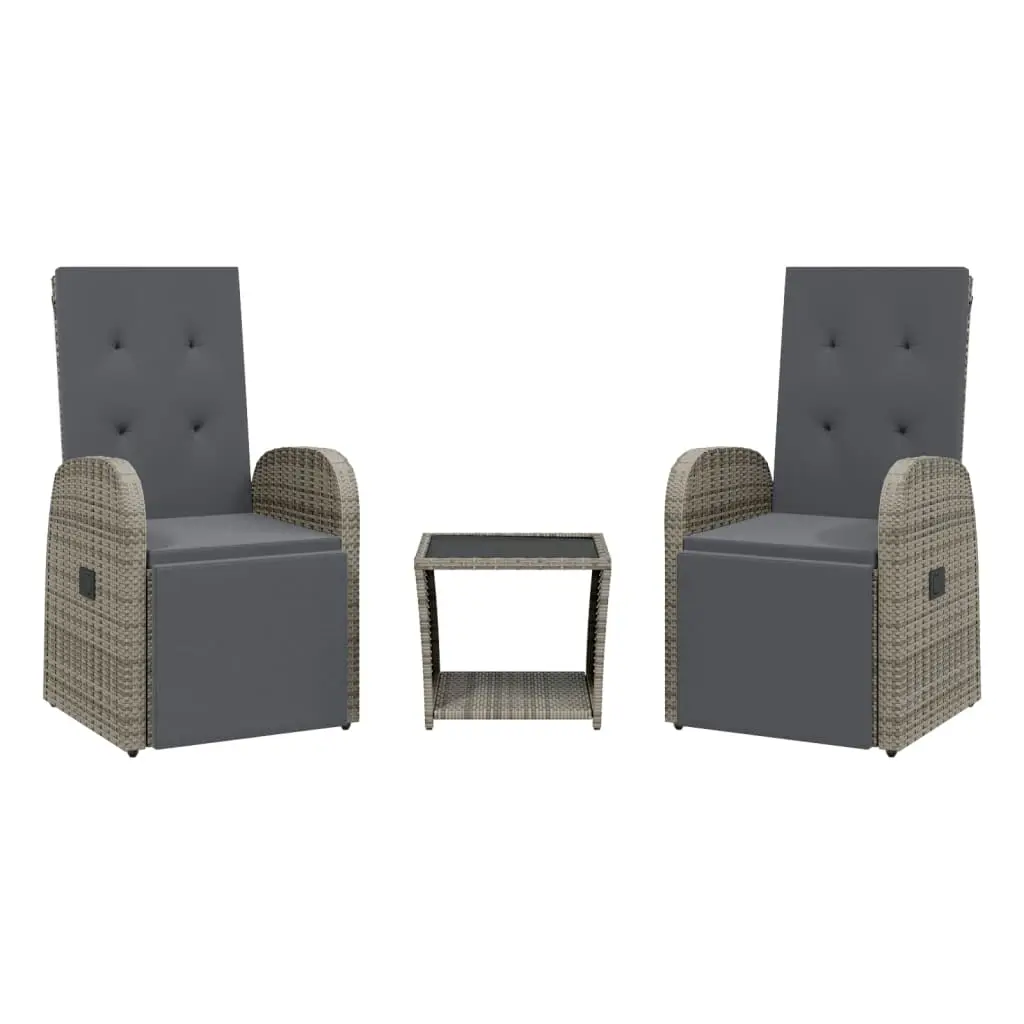 Ensemble de 3 pcs table de jardin avec chaises – mobilier de jardin coussins gris résine tressée-JU2328