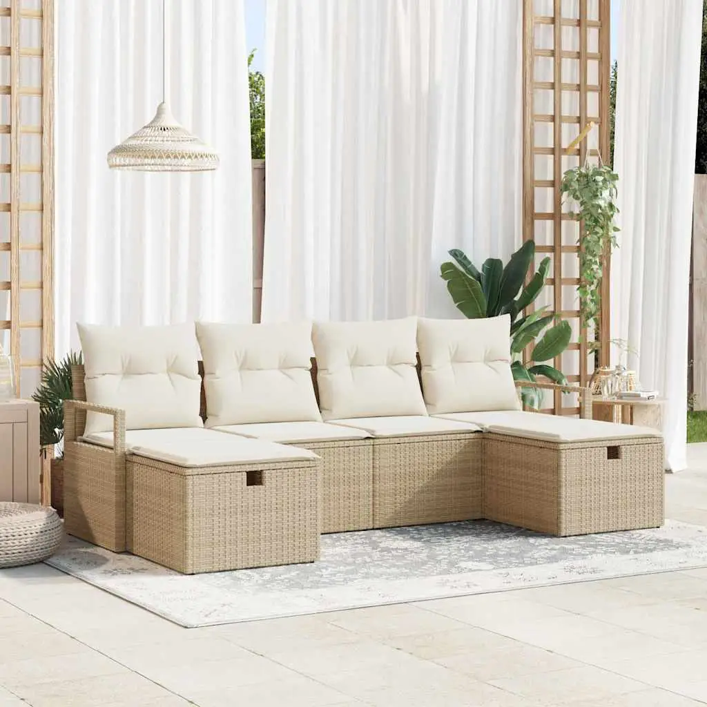 Ensemble de Canapés avec coussin 6 pcs Beige et crème polyrotin vidaXL 3359220