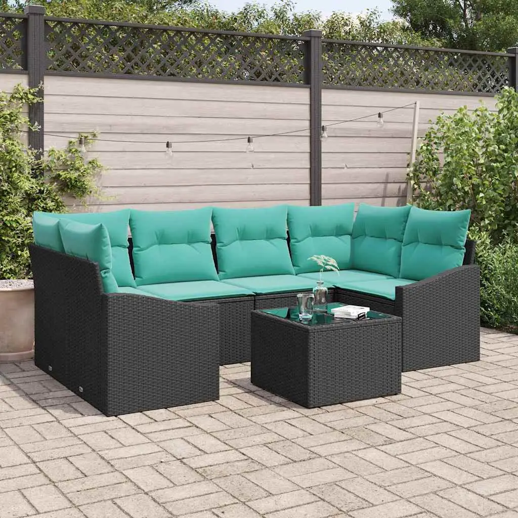 Ensemble de Canapés 7 pcs Noir et turquoise polyrotin vidaXL 3346626