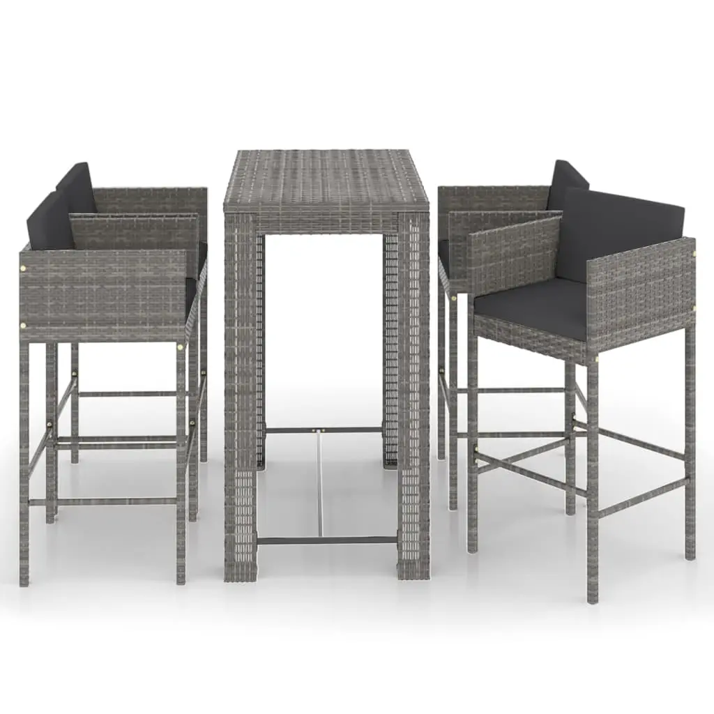 Ensemble de 5 pcs bar de jardin – Mobilier d’extérieur – Mobilier de jardin et coussins Résine tressée Gris-JU1991