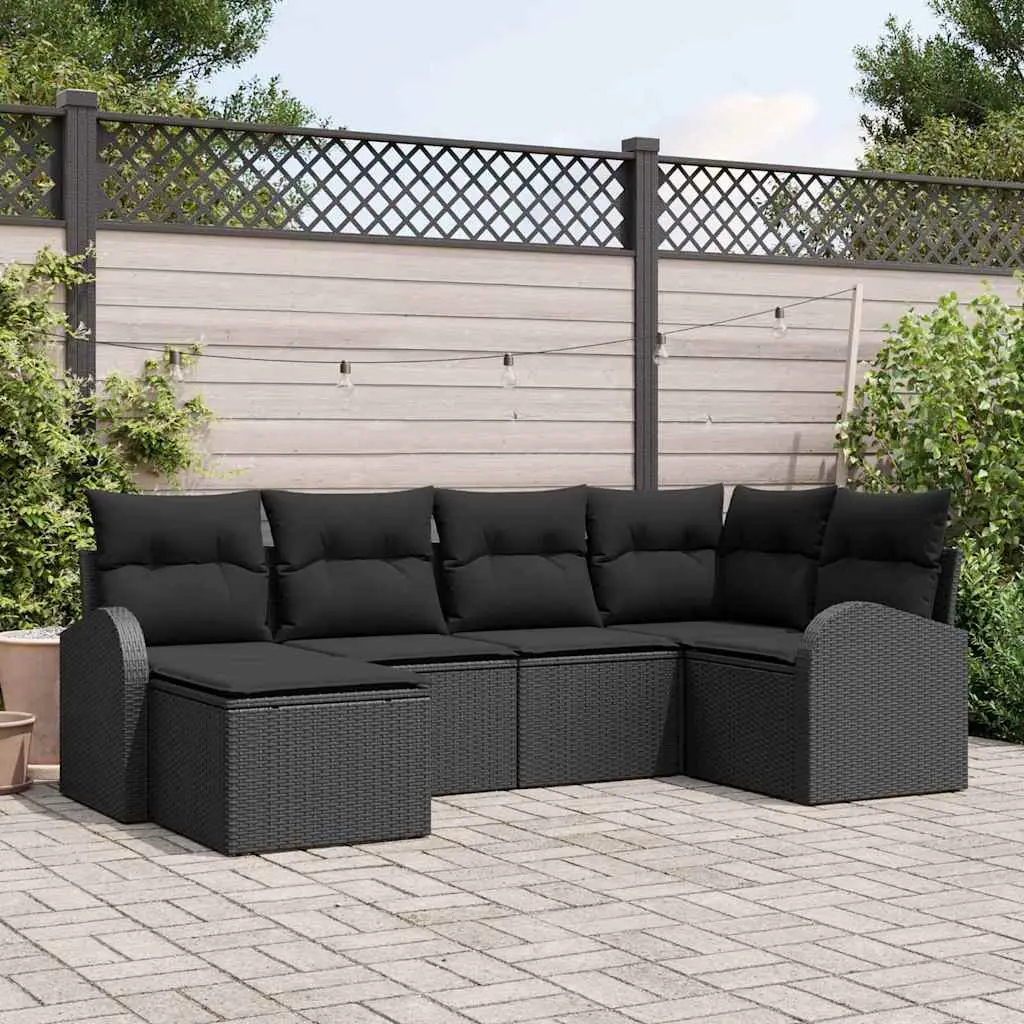 Ensemble de Canapés avec coussin 6 pcs Noir polyrotin vidaXL 3354782