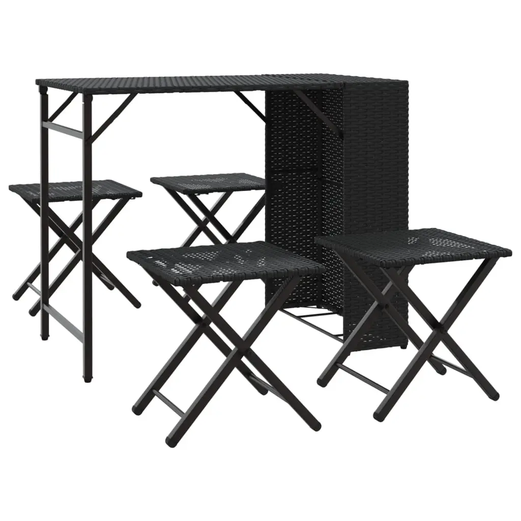 Ensemble de 5 pcs table de jardin avec chaises – mobilier de jardin pliable noir résine tressée
