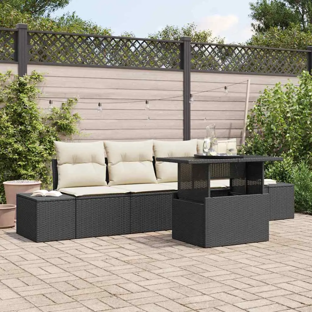 Ensemble de Canapés avec coussin 5 pcs Noir et Crème polyrotin vidaXL 3349083