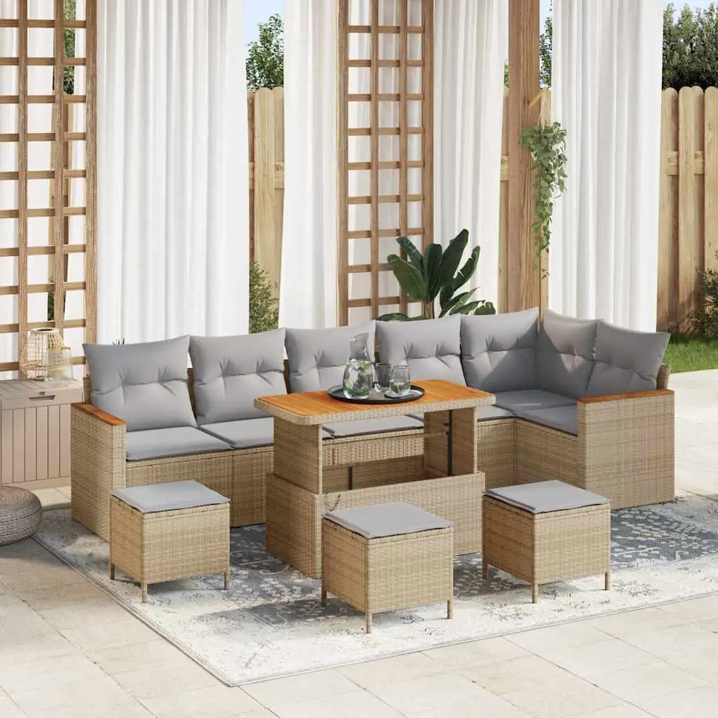 Ensemble de jardin modulable 9 places poly rotin et bois pour extérieur Beige – ComfortXL Outdoor Living