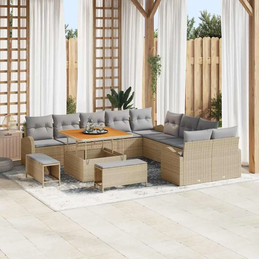 Ensemble d’extérieur 12 places en polyrotin tressé jardin terrasse Beige – ComfortXL Outdoor Living