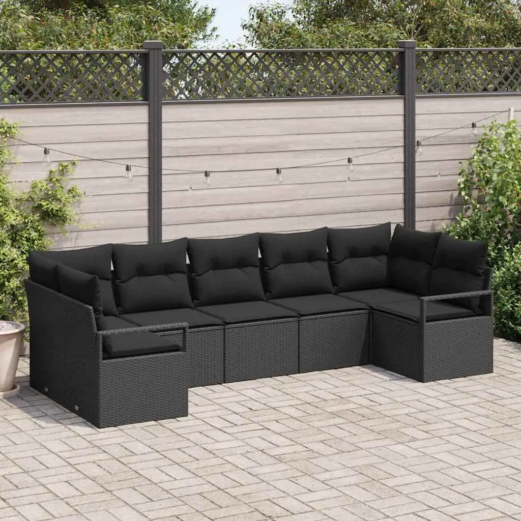 Ensemble de Canapés avec coussin 7 pcs Noir polyrotin vidaXL 3346533