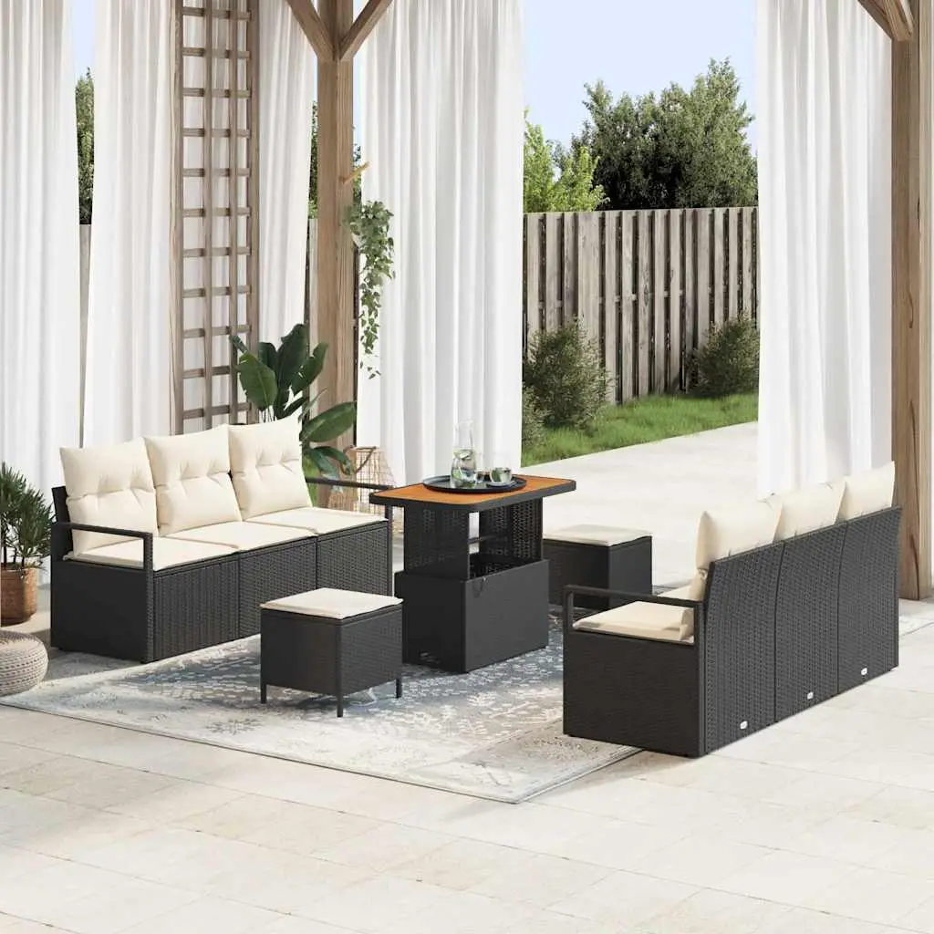 Ensemble de canapé de jardin avec coussin 9 pcs Noir polyrotin vidaXL 3362480