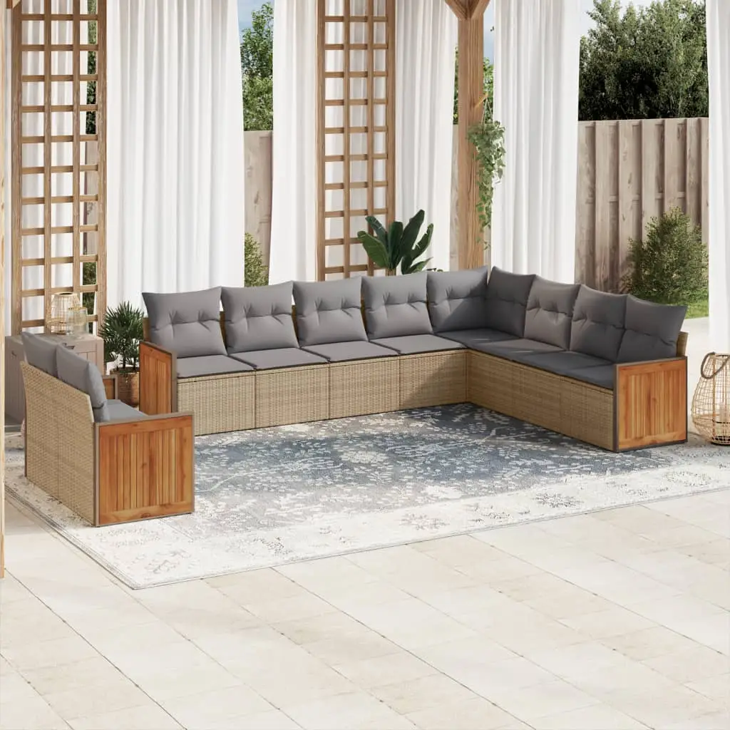 Ensemble canapés de jardin 10 pcs beige en résine tressée avec rangement confort – ComfortXL Outdoor Living