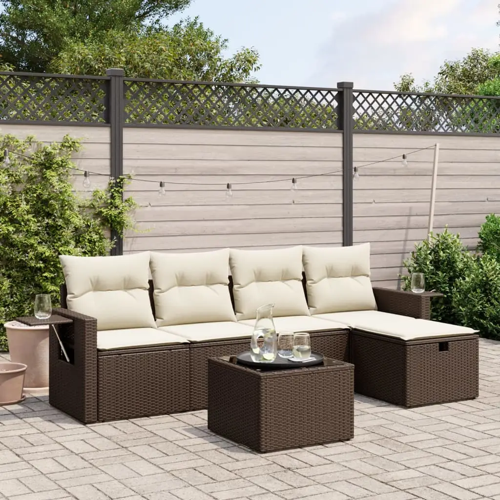 Ensemble de jardin 6 places avec coffre de rangement et table basse Marron – ComfortXL Outdoor Living