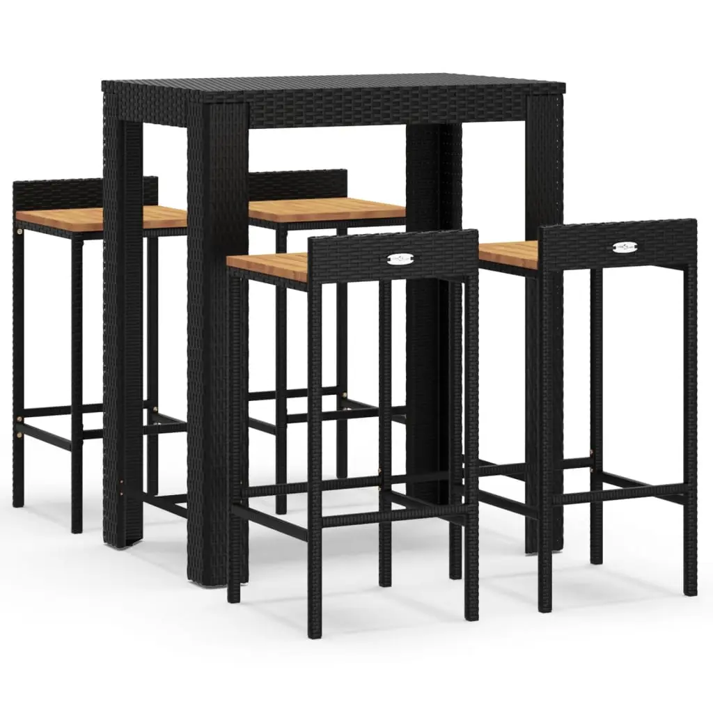 Ensemble de 5 pcs bar de jardin – Mobilier d’extérieur noir poly rotin/bois massif acacia-JU2152
