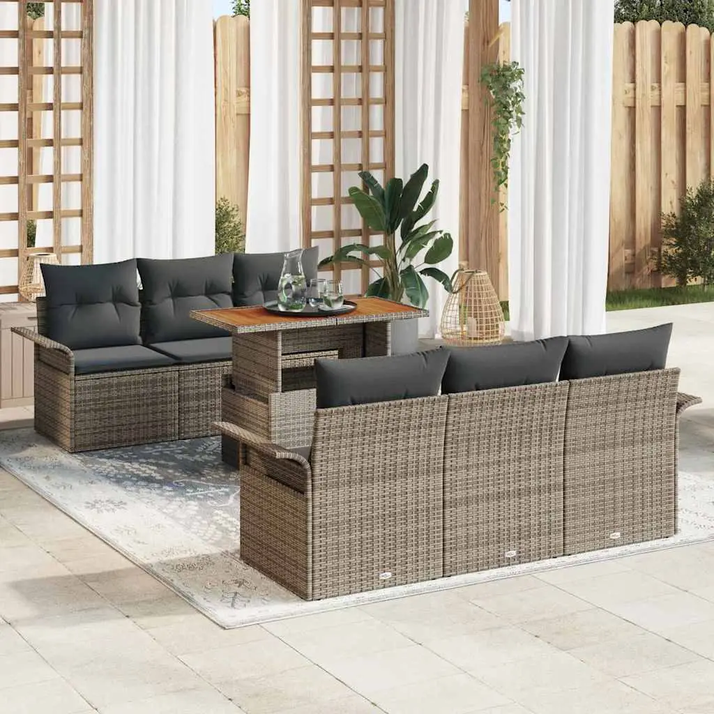 Ensemble de jardin 7 pièces Poly rotin avec coffres de rangement Gris – ComfortXL Outdoor Living