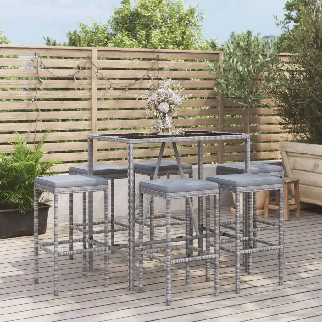 Ensemble de bar de jardin 7 pcs avec coussins gris poly rotin vidaXL 3187636