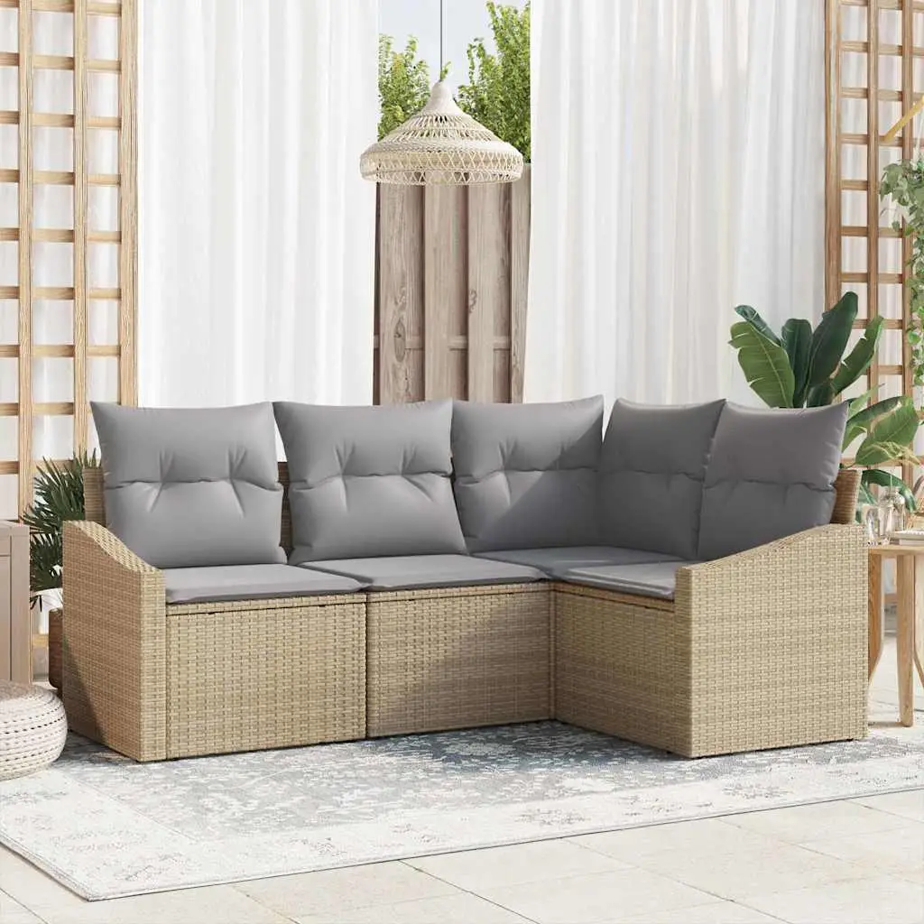 Ensemble de Canapés avec coussin 4 pcs Beige polyrotin vidaXL 3346700