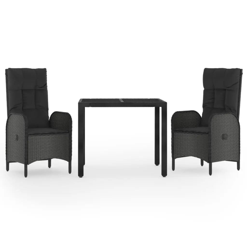 Ensemble de 3 pcs table de jardin et chaises avec coussins – mobilier de jardin Noir-JU2975