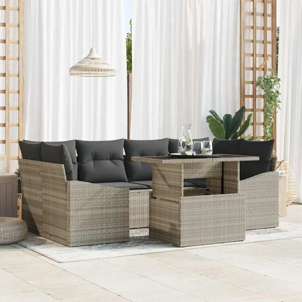 Ensemble de jardin 7 pièces modulable en poly rotin pour 6 personnes Gris clair – ComfortXL Outdoor Living