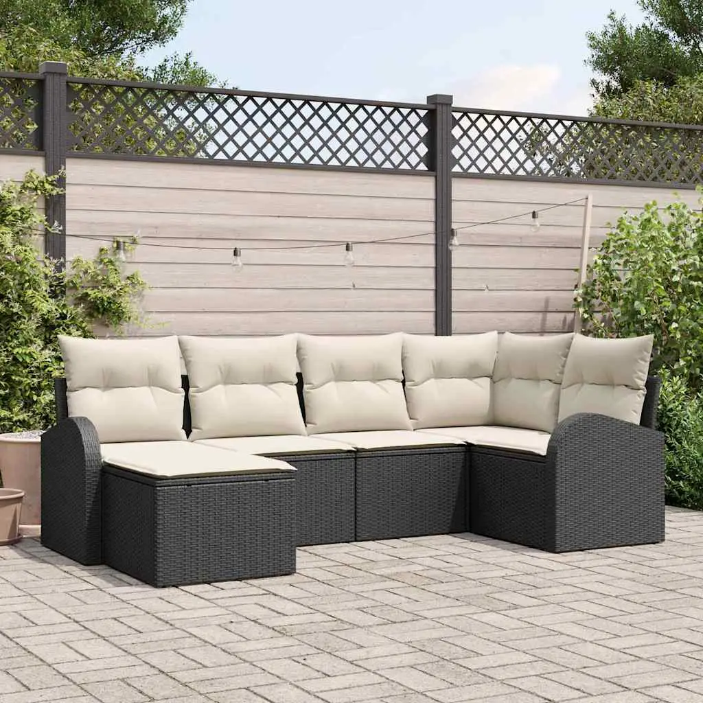 Ensemble de Canapés avec coussin 6 pcs Noir et Blanc polyrotin vidaXL 3354776