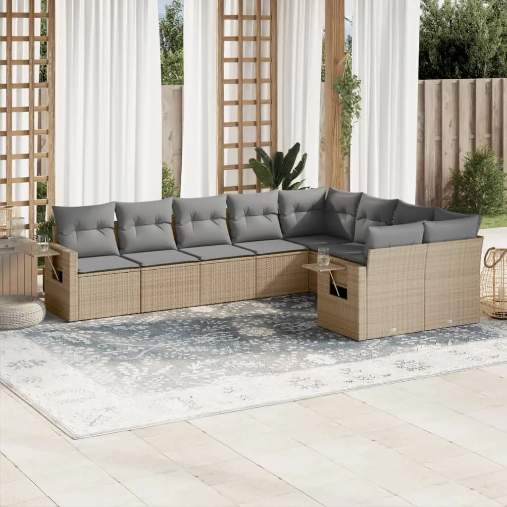 Ensemble canapé de jardin 9 places en résine tressée modulable avec rangement Beige et Gris – ComfortXL Outdoor Living