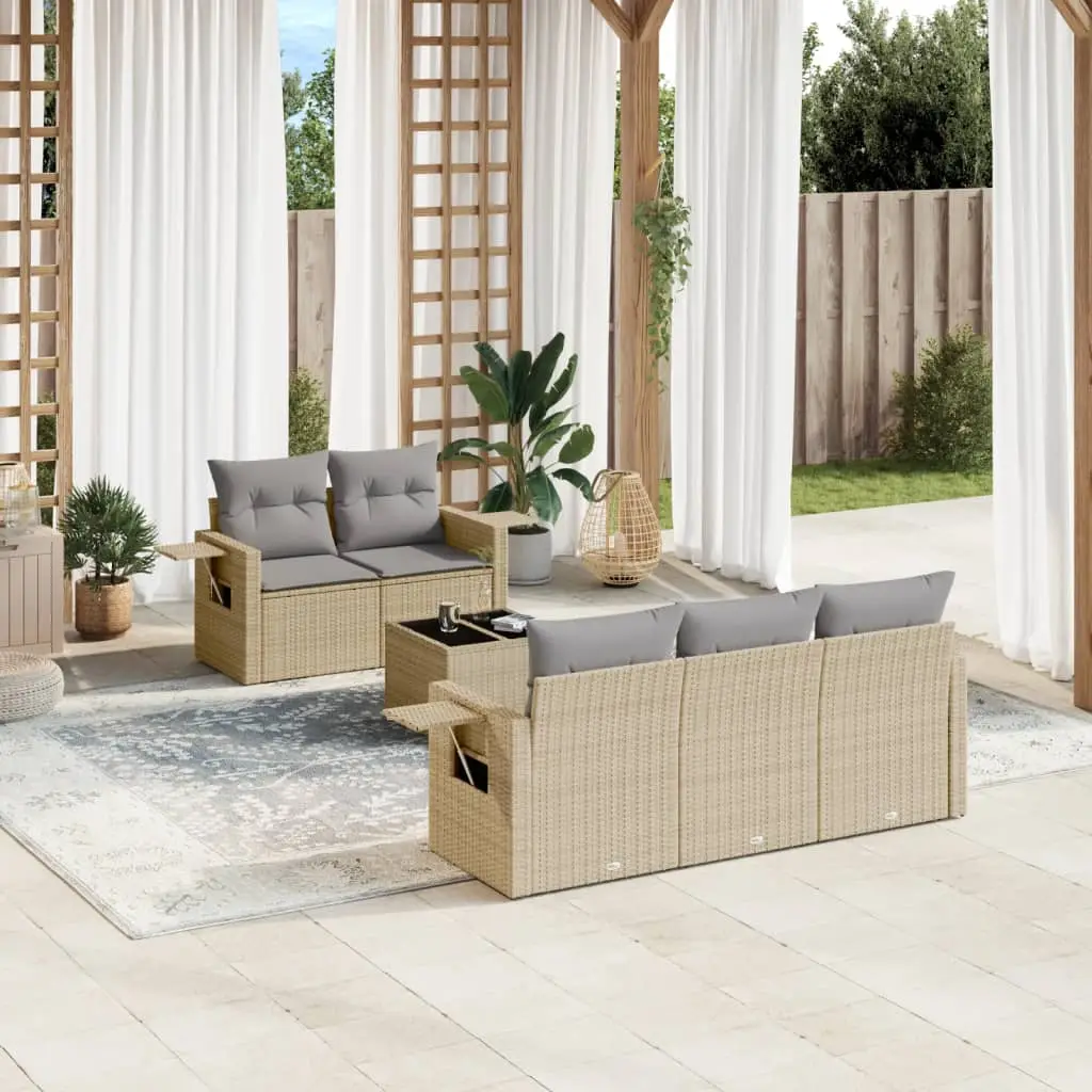 Ensemble canapés de jardin 6 pcs avec rangement modulable en résine tressée Beige et Gris – ComfortXL Outdoor Living