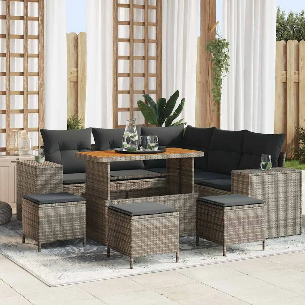 Ensemble de canapé de jardin avec coussin 9 pcs Gris polyrotin vidaXL 3363963