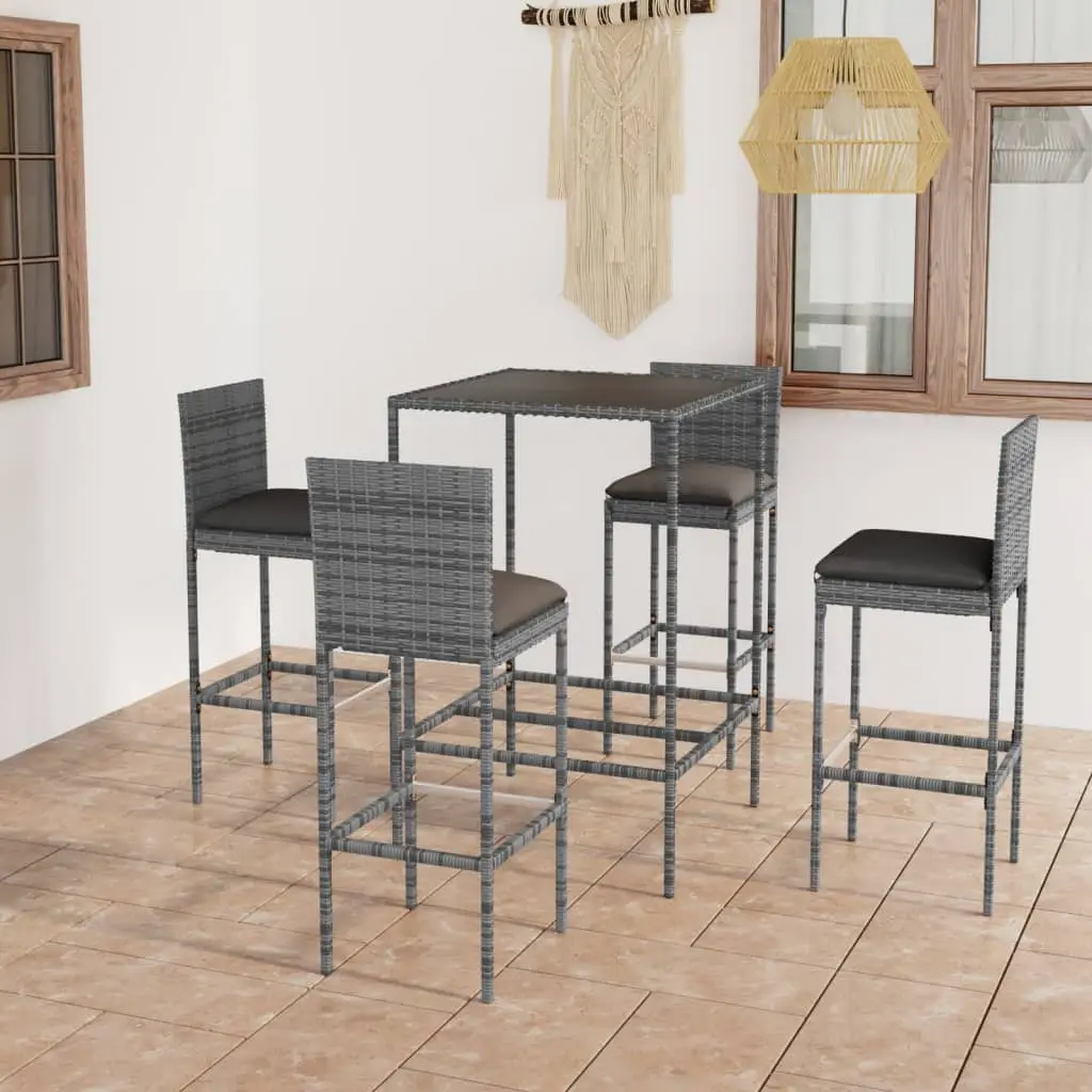 Ensemble de bar de jardin 5 pcs et coussins Résine tressée Gris vidaXL 3064831