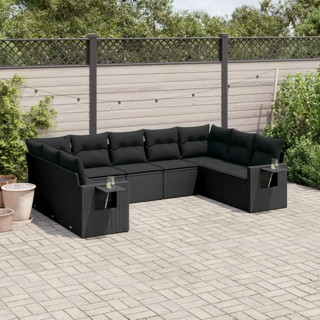 Ensemble canapé de jardin 9 places résine tressée avec rangement modulable Noir et Noir – ComfortXL Outdoor Living