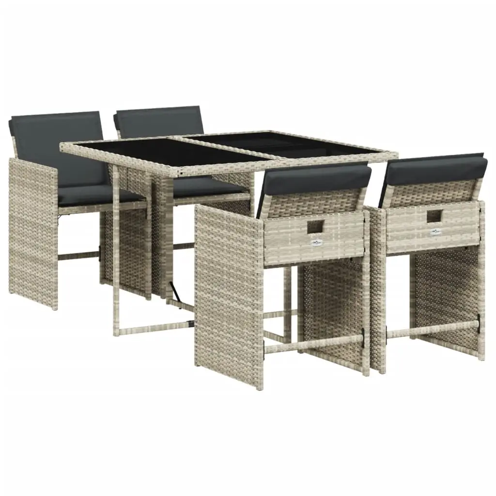 Ensemble de 5 pcs table de jardin et chaises avec coussins – mobilier de jardin gris clair rotin-JU2579