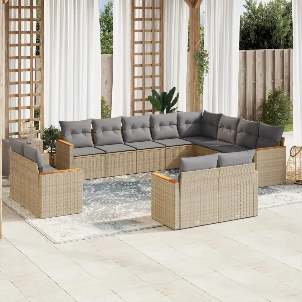 Ensemble de jardin XXL 12 places en résine tressée modulable avec rangement Beige – ComfortXL Outdoor Living